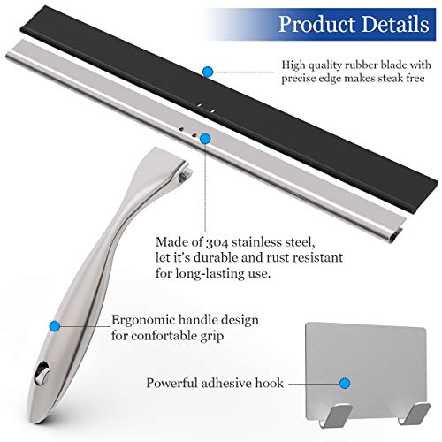 Image of Stainless Steel Shower Squeegee for Shower Doors, Bathroom, Window, Mirror and Car Glass - 14 Inches