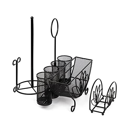 Kauma Utensil Caddy Silverware Holder - Cutlery Storage Organizer Holds Paper Towel, Flatware, (Paper) Plates / Bundled Napkin Holder / Picnic Caddy for RV, Camping, BBQ, Buffet & Outdoor Parties