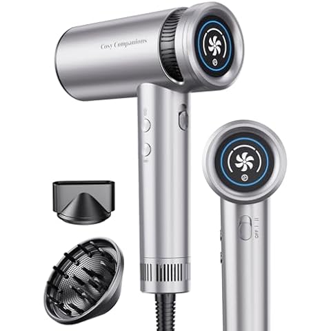 Hair Dryer with Diffuser, High-Speed 150000 RPM for Fast Drying, Lightweight, Cool Air Button, 500 Million Negative Ionic Blow Dryer with Magnetic Nozzle, HD Display, 3 Temps & 6 Speeds Cover