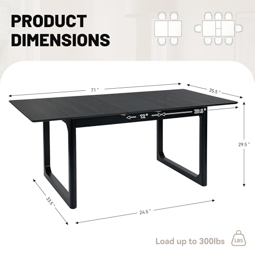 Image of HNY Extendable Wood Dining Table for 4-8, 71 inch Inch Modern Rectangular Kitchen Tables with Wooden Base Farmhouse Dinner Table for Dining Room, Living Room, Home, Black