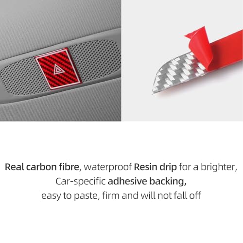 Image of BETTERHUMZ Car Interior Carbon Fiber Sticker Compatible with Tesla Model 3 2023-2020 Model Y 2024-2020 Roof Warning Button Trim Reading Light Cover Accessories (Red)