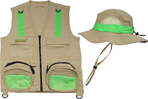 Youth Large Tan Vest Fits Youth Size 12-14 Safari Outdoor Exploration Vest with Hat for Fishing Hunting Outdoor Exploration (Youth Large, Tan Vest with Hat)