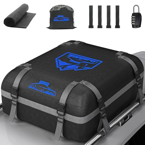 BOYUJK Car Roof Bag 15 Cubic/425 L, Waterproof 1000D Car Roof Bag no Rack Needed, Roof Box with Anti-Slip Mat and 8 Heavy-Duty Straps, Folding Soft Roof Bag for Cars with/Without Rack（ Oxford 425L ）