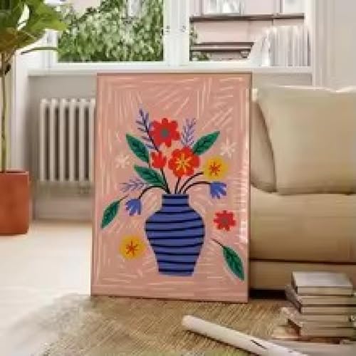 Affiche image pour salon moderne : décoration d'intérieur vase fleurs fond rose