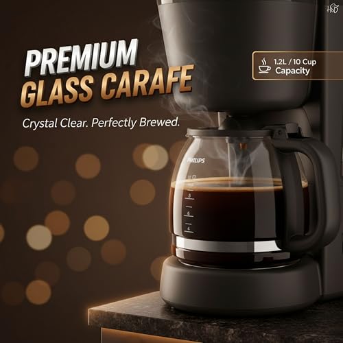 Image of Drumstone 1.2L Drip Coffee Maker with Glass Carafe, 10-Cup Coffee Machine with Keep Warm Plate & Auto Shut-Off for Home, Office & Daily Brewing