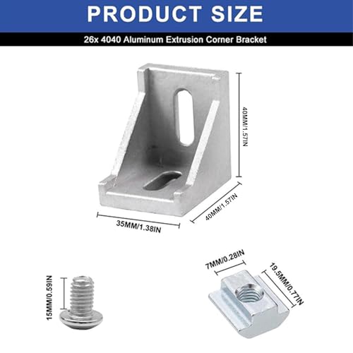 Image of 24pcs Seekliny 4040 Aluminum Extrusion Corner Bracket 4040 Hardware V-Slot Accessories T-Slot with Screws for 8020 Aluminum Profile 3D Printer Accessories Silver