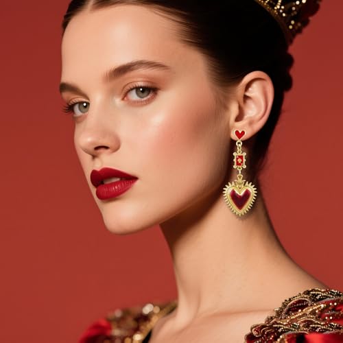 Queen of Hearts Earrings for Women Poker Card Red Heart Drop Dangle Earrings Unique Poker Gold Earring Red Queen Hearts Halloween Jewelry Outfits Accessories4