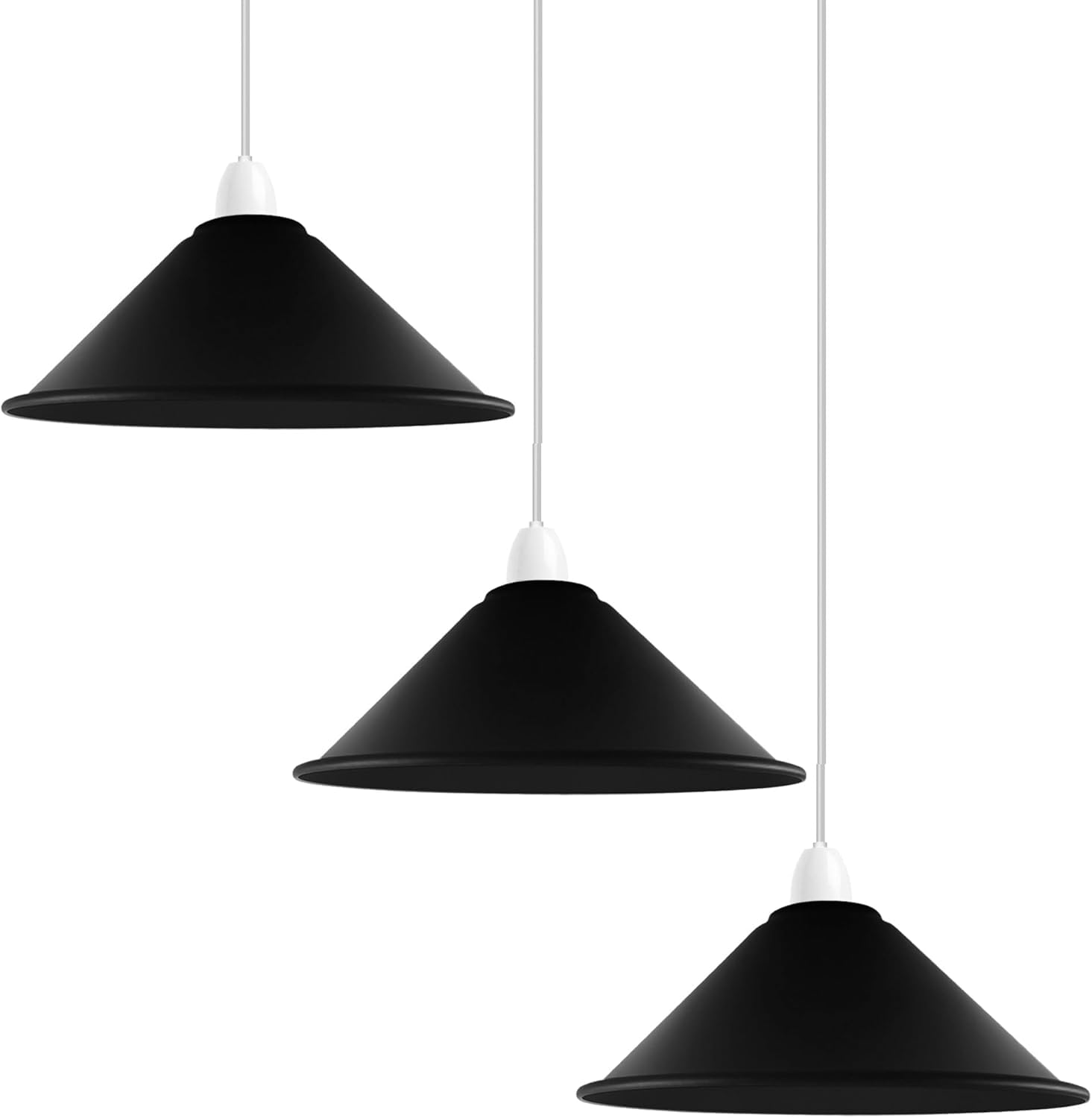 DC VOLTAGE Black Lampshade for Ceiling 22cm Lamp Shades Set of 3 Light Shade Ceiling Light Industrial Hanging Metal Pendant Light Shade Lamp Shades Replacement for Indoor Kitchen Easy Fit Light Shade