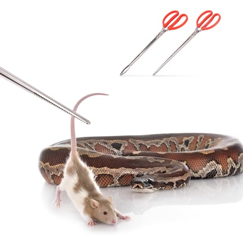 Image of lasuroa 2pcs Snake Feeding Tongs, 15 Inch Reptile Feeding Tongs Easy-to-Grip Extra Long Tweezers for Terrarium Ball Python Tank Accessories Snake Tank Accessories, Medium, silver, red