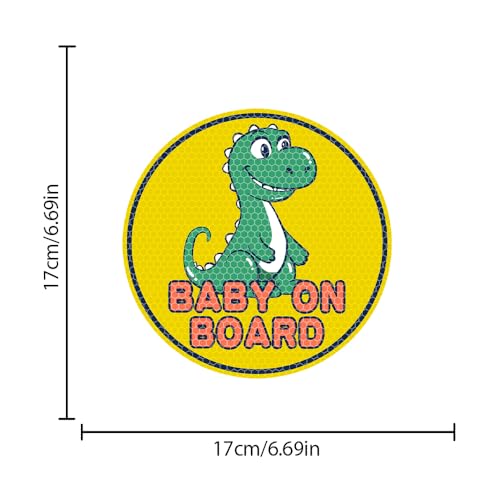Image of 2PCS Assured Signs Baby On Board Sign Stickers,Reflective Baby Safety Warning Decal for Cars- Bright Yellow, Durable (Dinosaur Baby on Board)