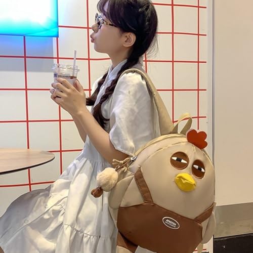 Sac à dos esthétique drôle de poulet avec compartiments en nylon doux - 8