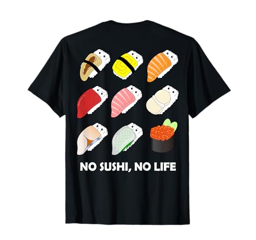 寿司 なしの人生なし たまご サーモン まぐろ ホタテ いくら Tシャツのサムネイル