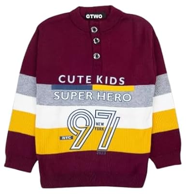 GTWO Baby Girl Boys Knitted Soft Wool Warm Full Sleeve Stripped Design Sweater Cardigan/Sweatshirt for Kids (Pack of 1) 