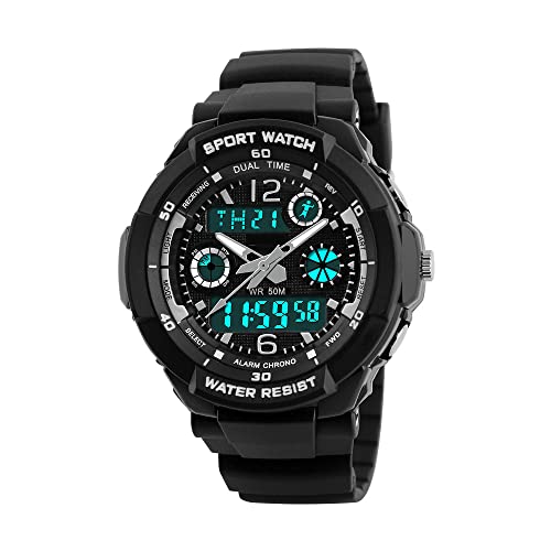 Montre sport femme antichoc étanche avec bracelet caoutchouc confortable noir
