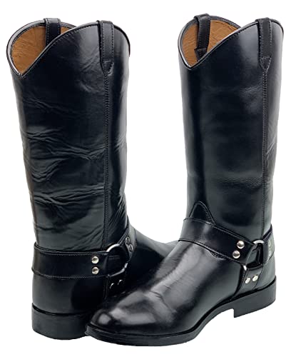 Mens Man Congo Harness Motorcycle Riding Mid Calf Genuine Leather Boots