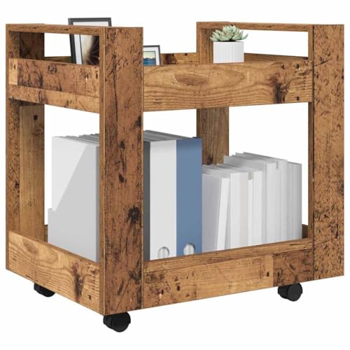Chariot de bureau en bois blanc à roulettes avec 2 compartiments