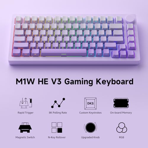Image of MONSGEEK M1W V3 HE Gaming Keyboard Magnetic Switch Rapid Trigger Mechanical Keyboard Bluetooth /2.4GHz /Wired Gasket Mounted RGB Aluminum Keyboard for Mac /Win (Purple, Creamy Yellow Magnetic Switch)