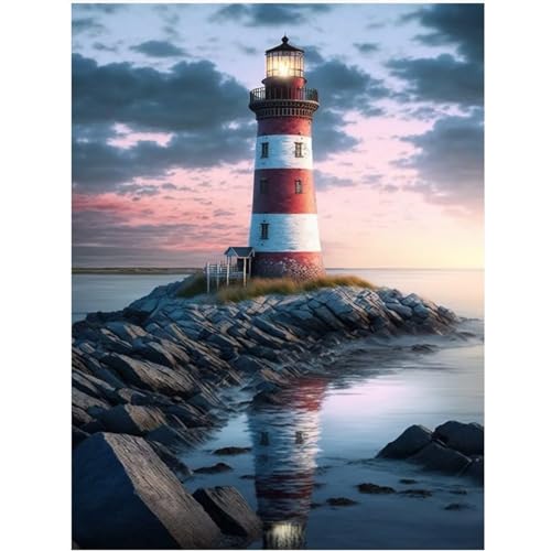 VeGuude Diamond Painting Kits for Adults, Beach and Lighthouse 5D Diamond Art Kits for Beginner DIY Full Drill Diamond Dots Crystal Craft Kits for Home Wall Decor Gifts 11.8x15.7 inch