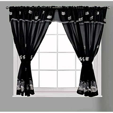 Householdfurnishing Black Embroidered Kitchen Curtains Set Cover