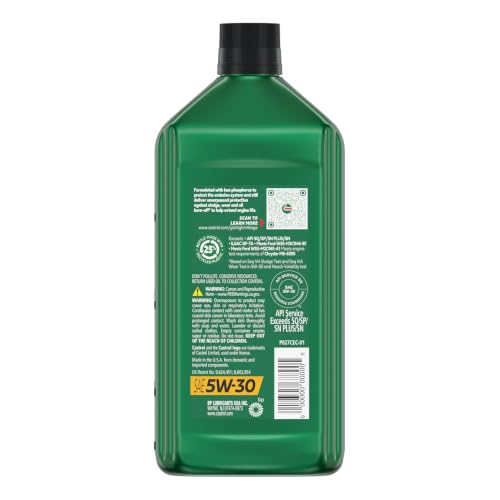Image of Castrol GTX High Mileage 5W-30 Synthetic Blend Motor Oil, 1 Qt, Pack of 6