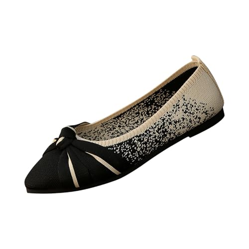 Women's Dressy Casual Flats Pointed Toe Bow Knit Ballet Shoes Comfortable Mesh Slip On Flat Elegant Single Shoe