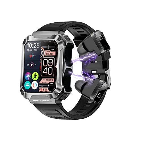 Reloj Inteligente MP3 TWS 3 en 1, Auriculares inalámbricos estéreo, Llamadas BT, rastreador de Fitness, 4 GB RAM, 100 Modos de Deporte, 1,97 Pulgadas (Plateado)