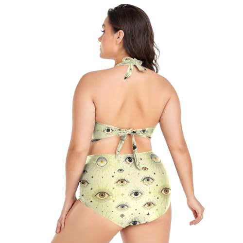 Bikini talla grande ojo malvado halter con control de abdomen estilo boho bruja de dos piezas 4