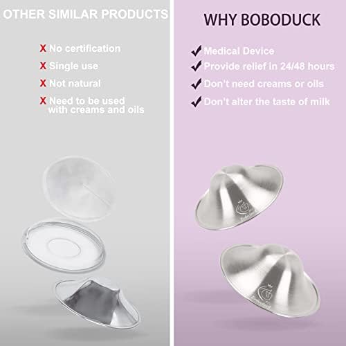Silver Nipple Shields, Boboduck Silver Cups for Breastfeeding, Breast Shields for Nursing Newborns, Essentials Nipple Guards and Pads, 999 Silver - Small