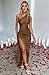 Memoriesea Women's Sexy One Shoulder Satin High Split Cocktail Wedding Party Maxi Dress Brown