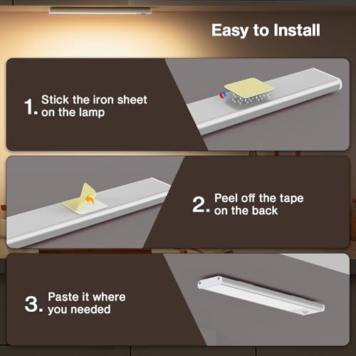 Image of Olafus Under Cabinet Lighting, Motion Sensor 54 LED Under Cabinet Lights, 1500mAh USB Rechargeable Battery Operated Closet Lights, Dimmable& 3 Color Temperature, Stick On Magnetic for Kitchen