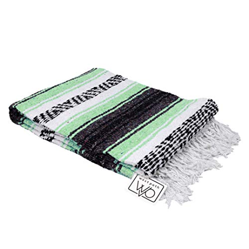 Open Road Goods Mexican Blanket - Mint Teal & Grey Mexican Falsa Beach Blanket - Mexican Yoga Blanket, Picnic Blanket, Or Home Throw. Handwoven #TOP2