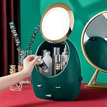 TONULAX Makeup Organizer Modern Jewelry and Cosmetics Storage Boxes with Rotatable Mirror Makeup Mirror Desktop Finishing Box Bathroom And Vanity Dresser and Countertop