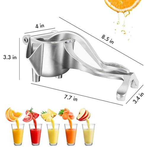 Image of Aluminium Manual Fruit Juicer Orange Heavy Duty Juicer Hand Press Metal Lime Juicer Hand Instant, Steel Handle Simple Fruit Juicer Press Squeezer Citrus Collectible Figure (Silver)