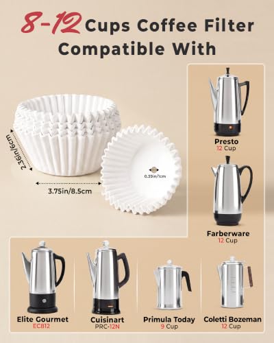 Image of Percolator Coffee Filters 8-12 Cup, for Farberware, 100 Count | Precision-sized for Secure Fit, 100% Canadian Wood Pulp, Strong, Tear-Resistant & Easy to Use