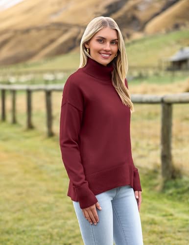Image of Zeagoo Women's Turtleneck Sweater 2026 Fall Winter Chunky Knitted Pullover | High Low Hem Trendy Basic Jumper Top, Long Sleeve Casual Knit Pullover 2026, Fall Fashion Outfits, Winter Clothing for Women