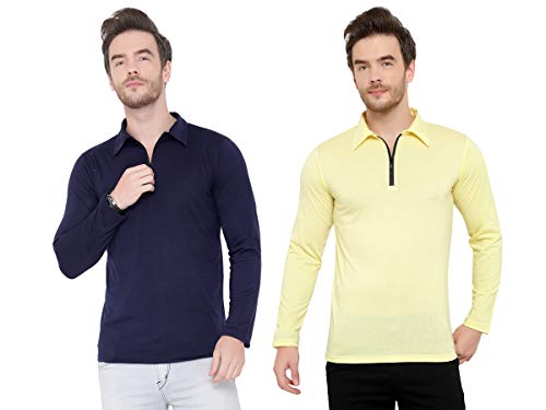 Image of Men's Cotton Blend Full Sleeve Zip Neck Polo T-Shirt (Pack of 1)