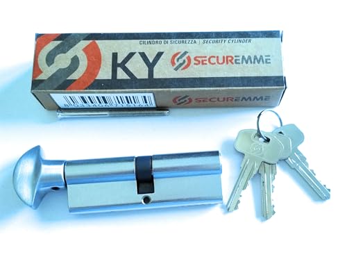 Cilindro Europeo Securemme KY, Chiave-Pomolo, 45-45 mm, Cromo Satinato, 3 Chiavi Porte Blindate con serratura con profilo Europeo, Infissi, Porte in Legno con serrature per cilindro europeo