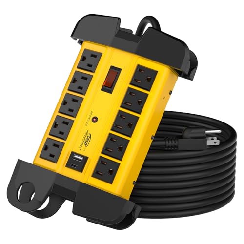 Image of CRST Heavy Duty Power Strip with USB (3.1A),10-Outlet Metal Surge Protector Power Strip with 15FT Cord(2800J),15A Circuit Breaker, Wall Mount, ETL Listed