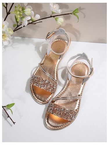 GORGLITTER Women's Sequin Glitter Flat Sandals Sparkly Dressy Open Toe Bling Flats Shoes2