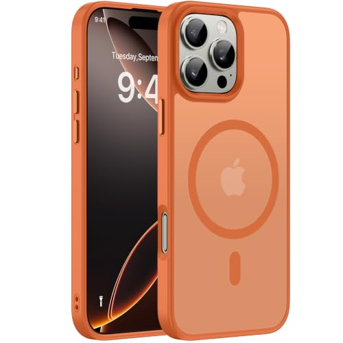 Image of Miracase Magnetic for iPhone 16 Pro Max Case, 6.9 inch, Slim, Orange | Compatible with MagSafe, Translucent Matte, Military-Grade Protection, Anti-Fingerprint, Shockproof Protective Phone Cover