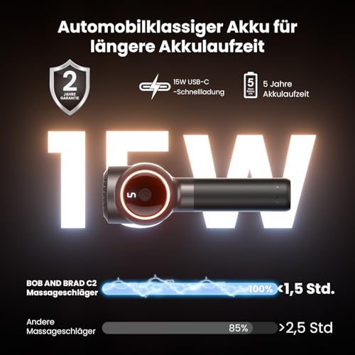 Bob and Brad C2 Massagepistole, Tiefe Gewebemassagepistole, Muskel-Massagegerät mit 5 Geschwindigkeiten und 5 Köpfen für Zuhause Büro Workout Erholung Schmerzlinderung, Tolles Geschenk, Schwarz 5