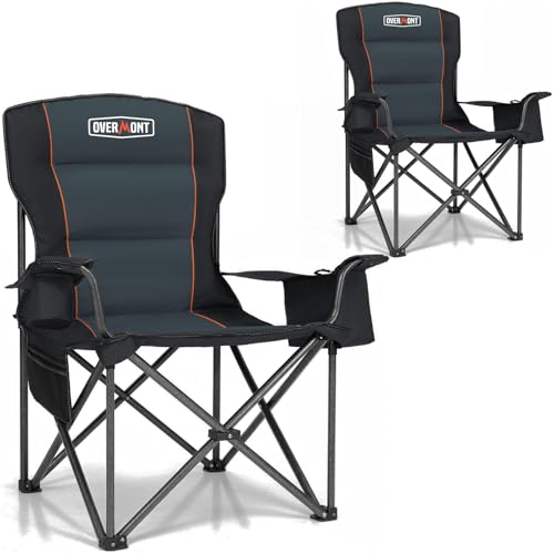 Overmont Oversized Folding Camping Chair - 500lbs Support with Padded Cushion Cooler Pockets - Heavy Duty Collapsible Chairs for Sports Garden Beach Fishing