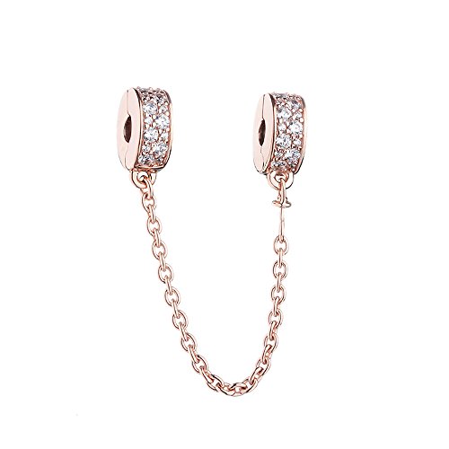 Cadena de seguridad de oro rosa y plata 925 estilo Glamour