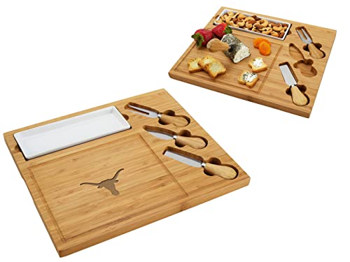 NCAA Texas Longhorns Officially Licensed Bamboo Cheese/Charcuterie Board with knife Set & cheese Markers by Picnic at Ascot