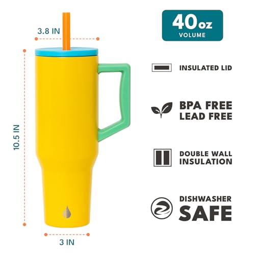Image of Elemental Spill Proof 40oz Insulated Tumbler with Handle & Straw Travel Mug | Stainless Steel Commuter Travel Coffee Mug for Cold Beverages, Includes 2 Straws & a Spill Proof Lid for Everyday Use