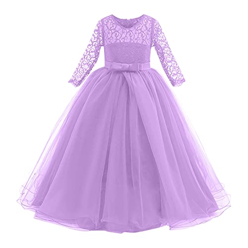 Toddler Girl Long Sleeve Knit Dresses Wedding Party Dress Ball Gown With Bow Tulle Tutu Xmas Dress Purple, 5-6 Years #TOP5
