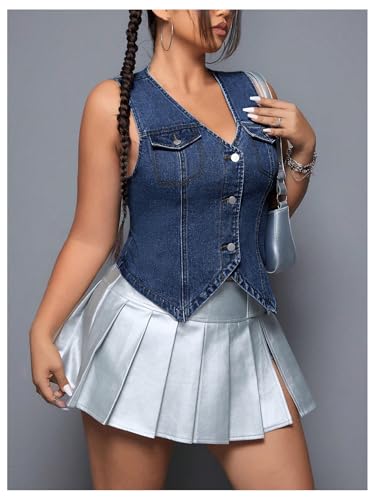 Floerns Women's Plus Size Sleeveless Button Down Jean Vest V Neck Denim Jacket4