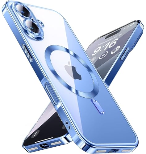 Image of mobistyle Silicone Designed For iPhone 16 Plus Luxury Electroplating Case [Magnetic Mag-Safe] [Integrated Lens Protection] Back Cover Case For iPhone 16 Plus (Mega-Safe Blue)