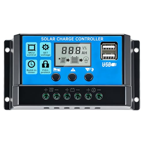 EtnalSolar 10A PWM Solar Charge Controller with Auto Parameter LCD Display | 12V/24V Solar Panel...