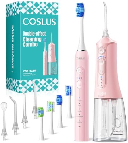 COSLUS C51C30 Electric Toothbrush with Water Flosser Combo: Porta...